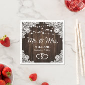 Serviette En Papier Rustic Wood Hearts Dentelle String Mariage (En situation)