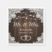Serviette En Papier Rustic Wood Hearts Dentelle String Mariage (Devant)