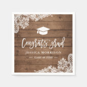 Serviette En Papier Rustic Wood Lace Félicitations Grad Grad Grad Grad (Devant)