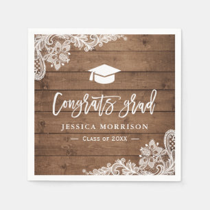 Serviette En Papier Rustic Wood Lace Félicitations Grad Grad Grad Grad