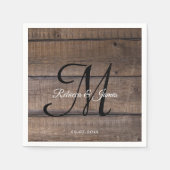 Serviette En Papier Rustic Wood Monogramme Nom Script Wedding Party (Devant)