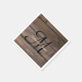 Serviette En Papier Rustic Wood Monogramme Nom Script Wedding Party (Coin)