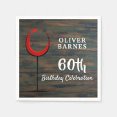 Serviette En Papier Rustic Wood Red Wine 60e fête d'anniversaire (Devant)
