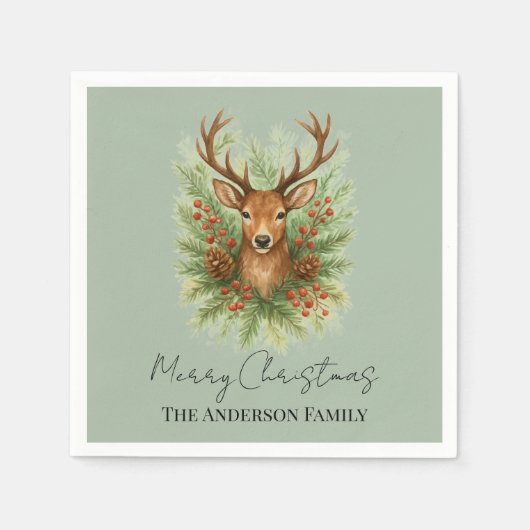 Serviette En Papier Rustic Woodland Deer Head with Winter Foliage -  (Devant)