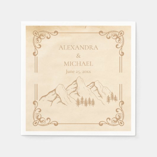 Serviette En Papier Rustic Woods Mountain Mariage (Devant)