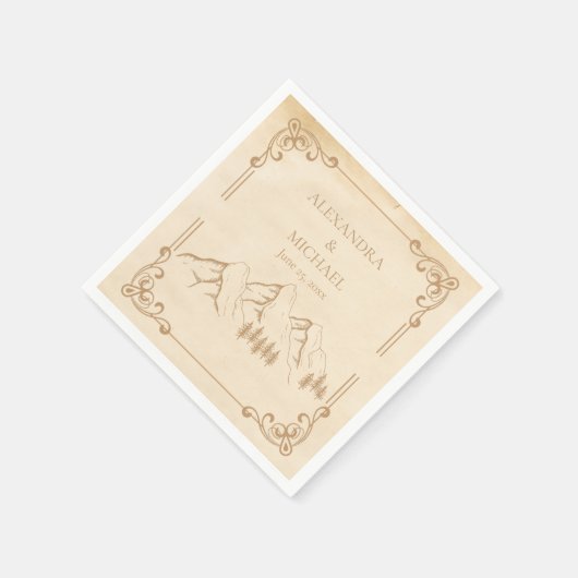 Serviette En Papier Rustic Woods Mountain Mariage (Coin)