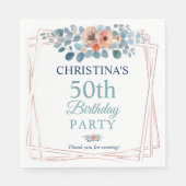 Serviette En Papier Rustique aquarelle bleu floral 50e fête d'annivers (Devant)