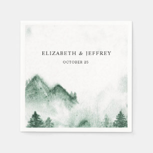 Serviette En Papier Rustique Aquarelle Montagnes Pine Mariage d'hiver