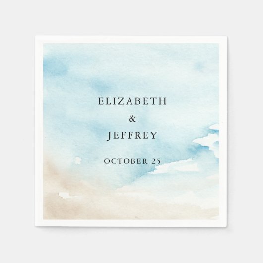 Serviette En Papier Rustique Aquarelle Océan Eté Plage Mariage (Devant)