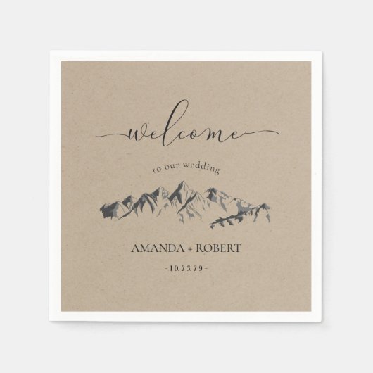 Serviette En Papier Rustique Artsy Mountain Mariage personnalisé (Devant)