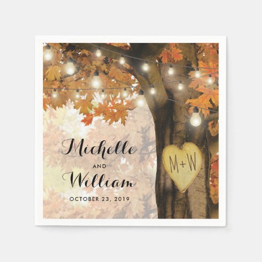Serviette En Papier Rustique Automne arbre d'automne Lumières Mariage (Devant)