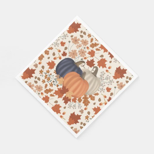Serviette En Papier Rustique Automne Citrouille Feuille Fleur sauvage (Coin)