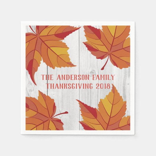 Serviette En Papier Rustique Automne Feuille orange & Bois blanc | Per (Devant)