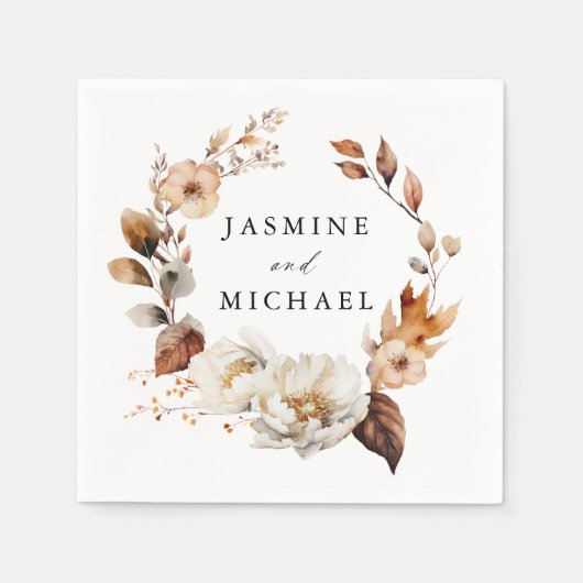 Serviette En Papier Rustique Automne Floral Mariage (Devant)