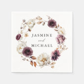 Serviette En Papier Rustique Automne Marsala Floral Mariage Wreath (Devant)