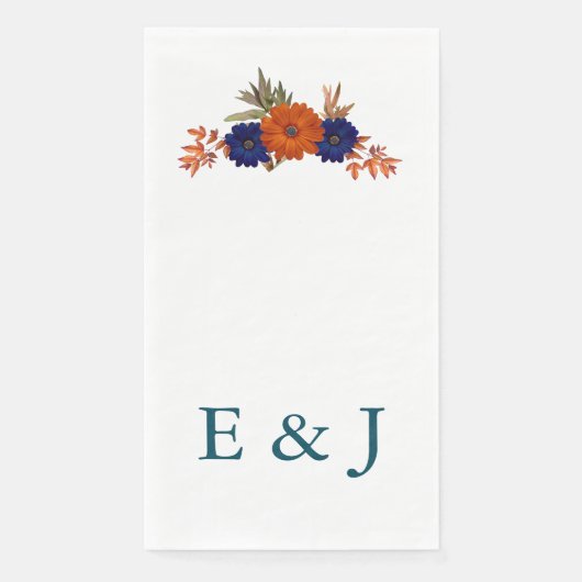 Serviette En Papier Rustique Automne Orange Navy Bleu Floral Mariage (Devant)