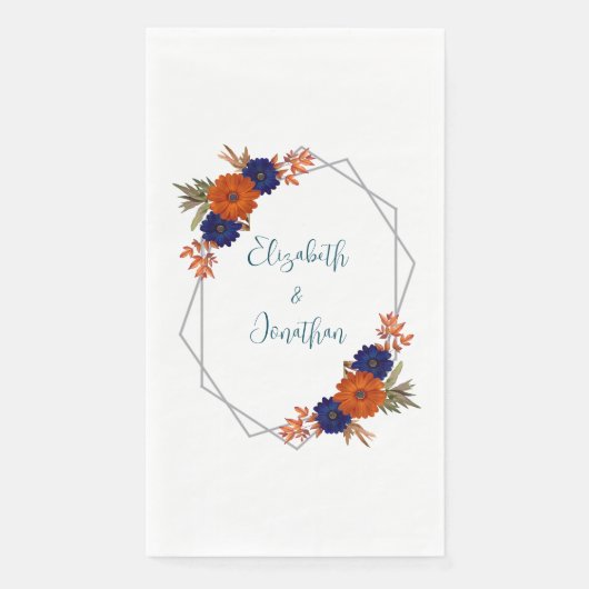 Serviette En Papier Rustique Automne Orange Navy Bleu Floral Mariage (Devant)