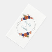 Serviette En Papier Rustique Automne Orange Navy Bleu Floral Mariage (Coin)