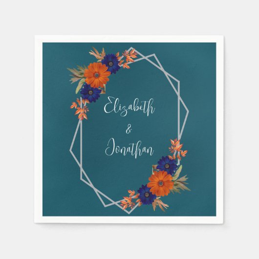 Serviette En Papier Rustique Automne Orange Navy Bleu Floral Mariage (Devant)