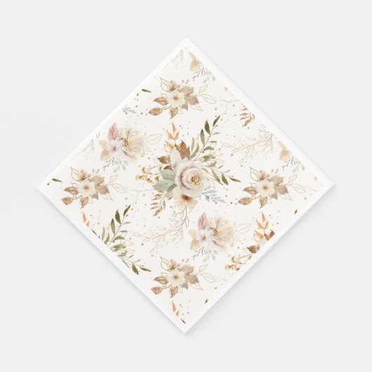 Serviette En Papier Rustique Automne Rose Aquarelle Botanique (Coin)