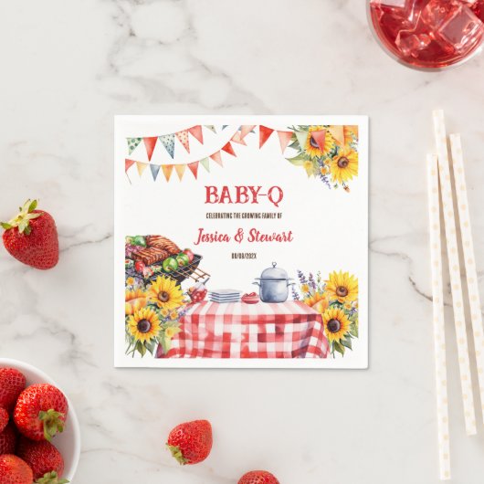 Serviette En Papier Rustique BABY-Q Barbecue Pique-Nique Tournesol Pla (En situation)