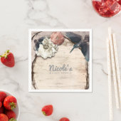 Serviette En Papier Rustique Blanc Birch Floral & Hummingbird Élégant (En situation)