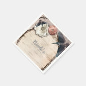 Serviette En Papier Rustique Blanc Birch Floral & Hummingbird Élégant (Coin)