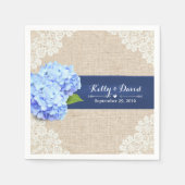 Serviette En Papier Rustique Blue Hydrangea dentelle & Mariage Burlap (Devant)