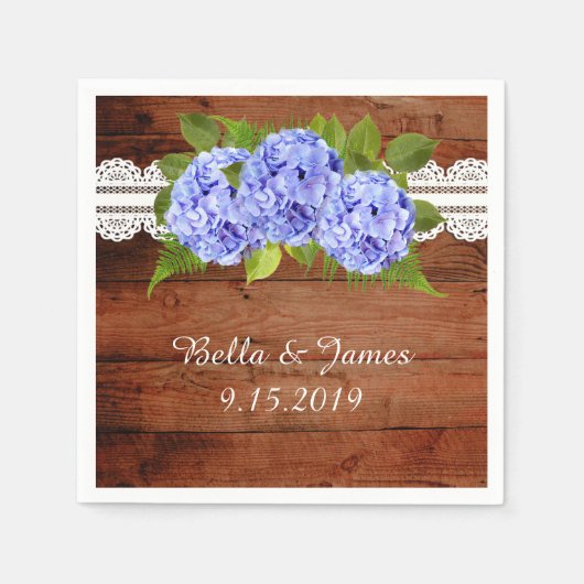 Serviette En Papier Rustique Blue Hydrangea Mariage Collection Napkins (Devant)