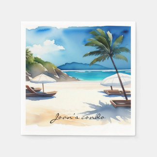 Serviette En Papier Rustique Blue Watercolor Plage vacances