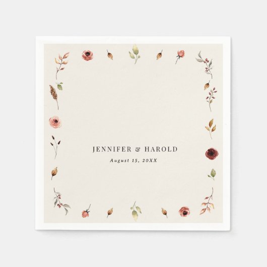 Serviette En Papier Rustique Boho Automne Fleur sauvage Mariage ou Fia (Devant)