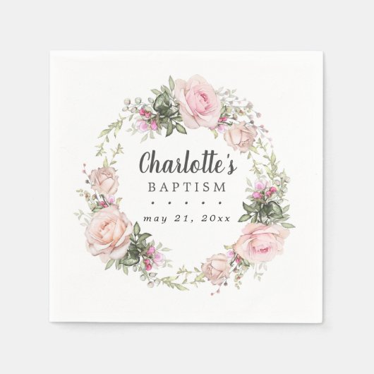 Serviette En Papier Rustique Boho Blush Rose Rose Floral Baptême (Devant)