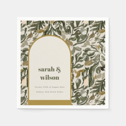 Serviette En Papier Rustique Boho Retro Arch Mariage botanique vert (Devant)