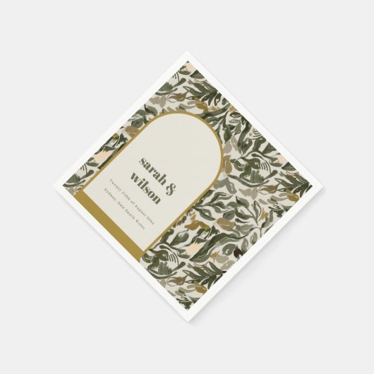 Serviette En Papier Rustique Boho Retro Arch Mariage botanique vert (Coin)