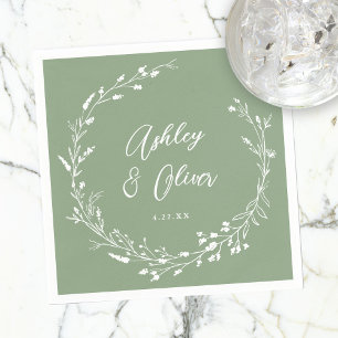 Serviette En Papier Rustique Boho Sage Green Fleur sauvage Floral Mari