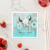 Serviette En Papier Rustique Boho Turquoise Tournesol Occidental Taure (En situation)