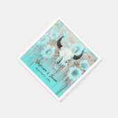 Serviette En Papier Rustique Boho Turquoise Tournesol Occidental Taure (Coin)
