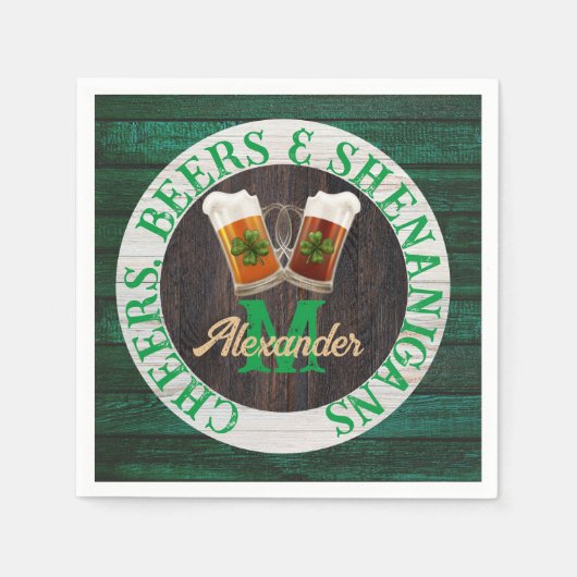 Serviette En Papier Rustique Bois Acclamations Bières Shenanigans (Devant)