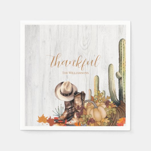 Serviette En Papier Rustique Bois Occidental Thanksgiving Dîner (Devant)