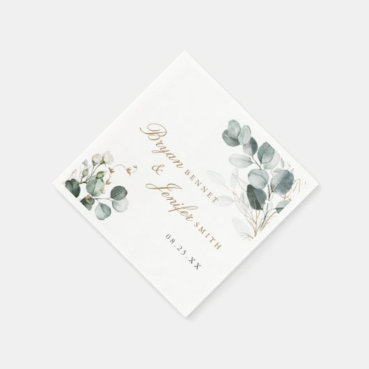 Serviette En Papier Rustique Botanique Eucalyptus Mariage de verdure (Coin)