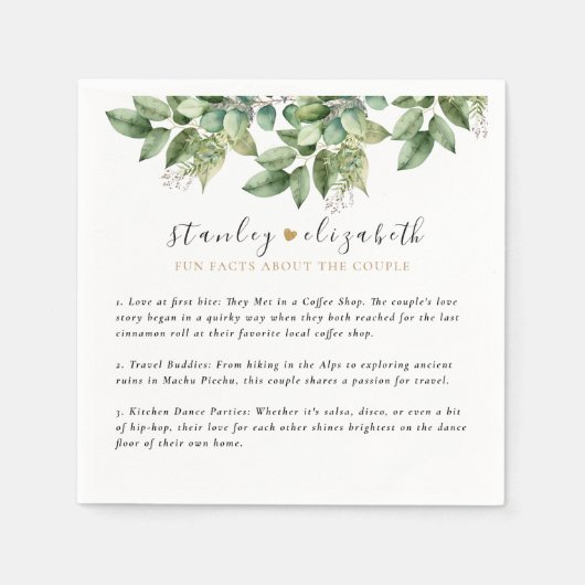 Serviette En Papier Rustique Botanique Vert & Or Mariage Foliage (Devant)