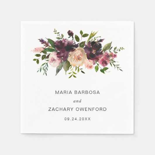 Serviette En Papier Rustique Bourgogne Automne Floral Mariage élégant (Devant)