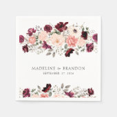 Serviette En Papier Rustique Bourgogne Blush Floral Mariage (Devant)