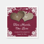 Serviette En Papier Rustique Bourgogne Burlap Lace String Mariage (Devant)