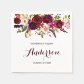 Serviette En Papier Rustique Bourgogne Marsala Chic Floral Mariage (Devant)