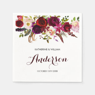 Serviette En Papier Rustique Bourgogne Marsala Chic Floral Mariage