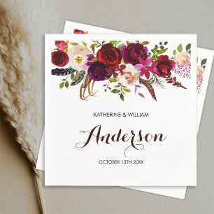 Serviette En Papier Rustique Bourgogne Marsala Chic Floral Mariage