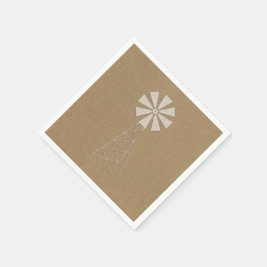 Serviette En Papier Rustique Brown Kraft Windmill Mariage moderne (Coin)