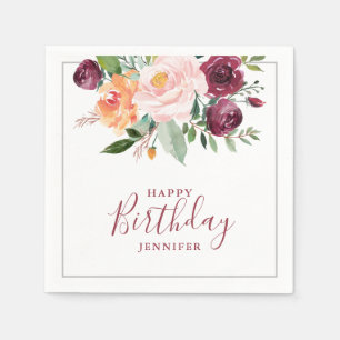 Serviette En Papier Rustique Burgunday rose Floral fête d'anniversaire