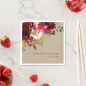 Serviette En Papier Rustique Burlap Bourgogne mariage Floral serviette (En situation)